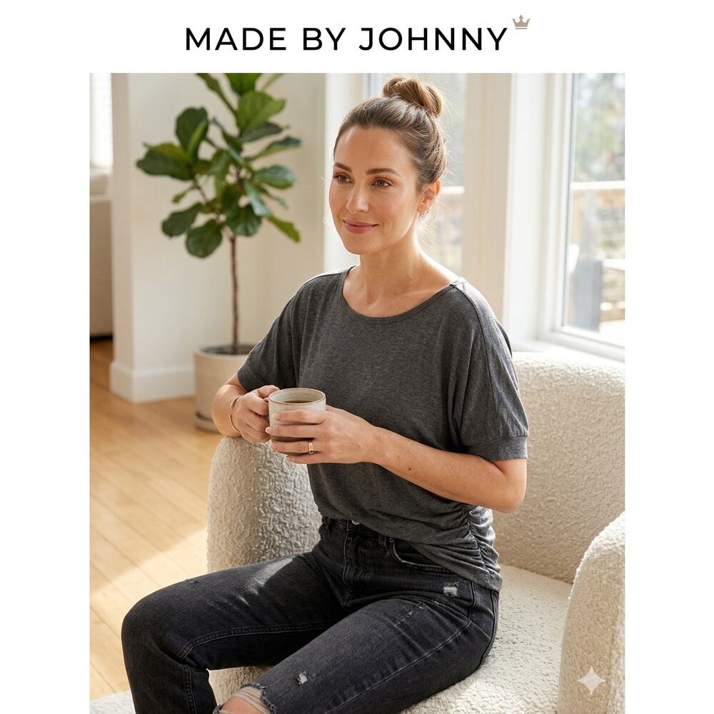 Made By Johnny Women’s Dolman Ruched T-Shirt - Charcoal